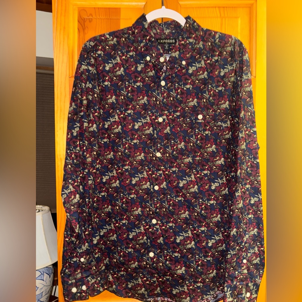 Express Dark Floral Long Sleeve Shirt